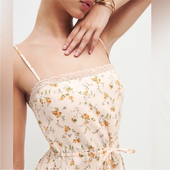 NWOT Reformation Cream Floral Linen Dress Size 4 - Picture 3 of 6